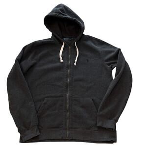 Vintage Polo Ralph Lauren Charcoal Gray Full Zip Hoodie Sweatshirt XL